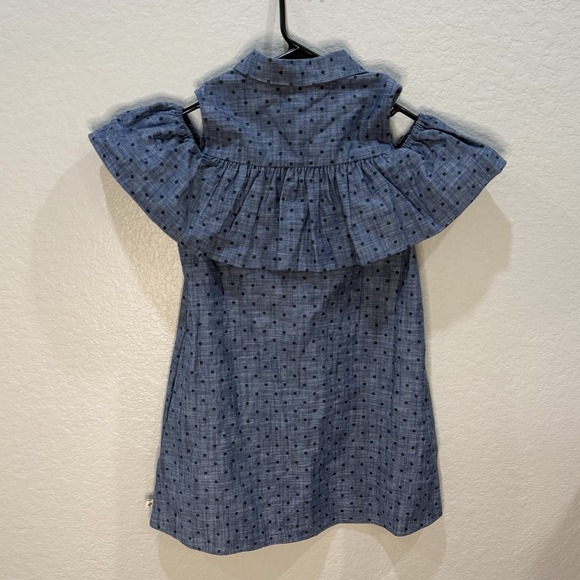 Kate Spade Ruffle Cold Shoulder Chambray Polka Dot Dress Girls Size 10 - Picture 3 of 10